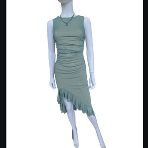 Green Asymmetrical Ruched Cocktail Dress